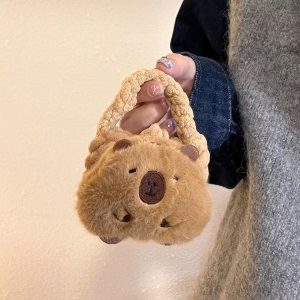Mini Capybara Coin Purse & Earphone Case Suitable for Fashion, Capybara-Shaped Storage Bag with Hanging Charm, Portable Plush Case for Backpack Accessory, Earphone Holder, Coin Holder (Hand-Knitted Style)
