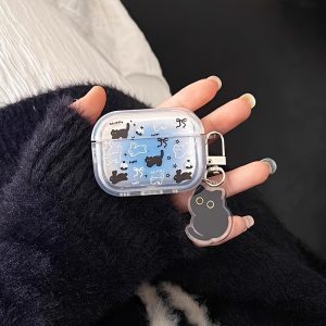 Gradient Blue Black Cat Transparent TPU Case, Suitable for Apple AirPods