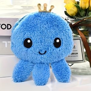 Cartoon Crown Plush Octopus Key Bag Organizer Earphone Data Cable Pouch Creative Mini Coin Purse