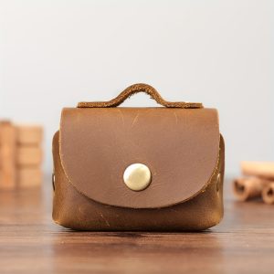 Men's Genuine Leather Multi-functional Coin Purse, Retro and Casual Cowhide Earphone Storage Case, Coin Storage Bag