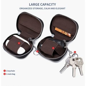 Headphone Case, Solid Color Top Grain Small Square Zipper Keys Earphone Bags with a Slot for an Access Card, Cow Protective Cases Bluetooth Headset Bag Mini Earphones Bags, Suitable for AirPods