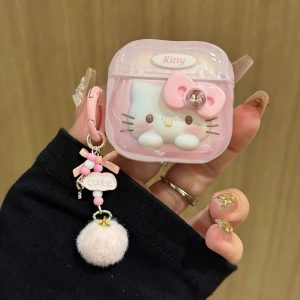 Cute Cartoon Shy Big-Faced Cat Headphone Case, Compatible with Apple Earphone Cases