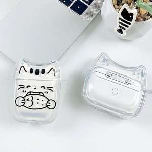 Cute Fish-Eating Cat Cartoon Earphone Case for Apple Wireless Bluetooth Earphones